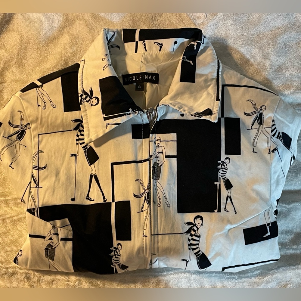 Nicole Max Cool Print Jacket Size S Black n White Fashion Print Women's Zipper